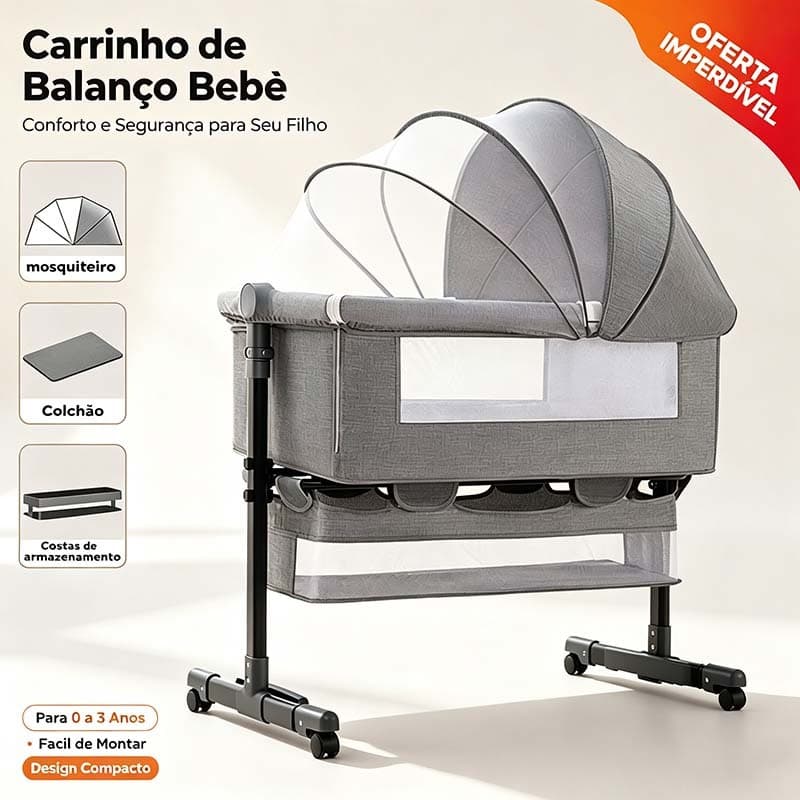 Berço Portátil Moises Co-bed Com Balanço Mosquiteiro e Cesto Regulagem de Altura