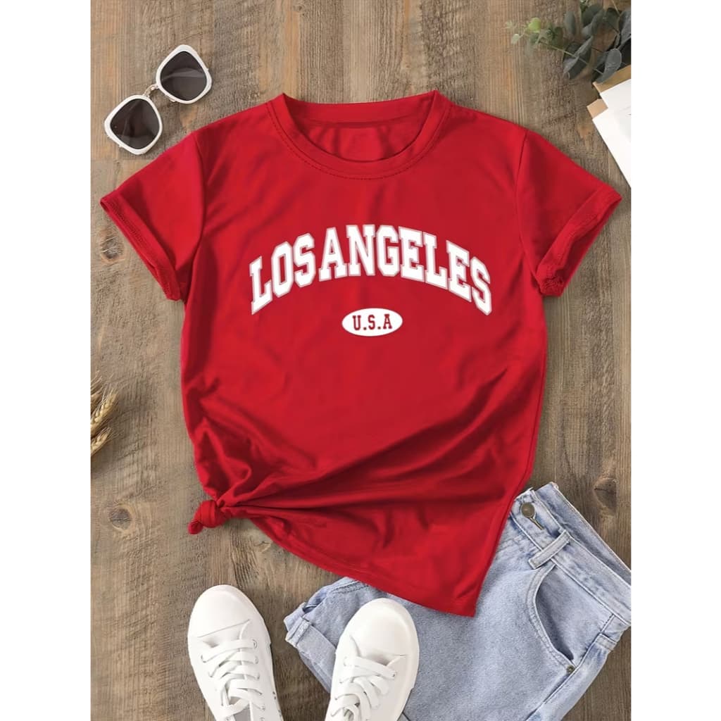 Camiseta Los Angeles U.S.A Estilosa Casual Minimalista Camisa Blogueira 100% Algodão