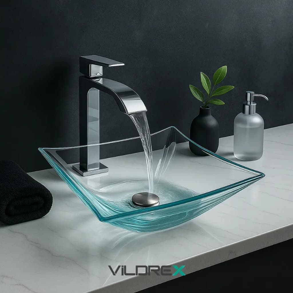 Cuba Vildrex Quadrada 30x30cm Vidro Banheiro Lavabo Moderna