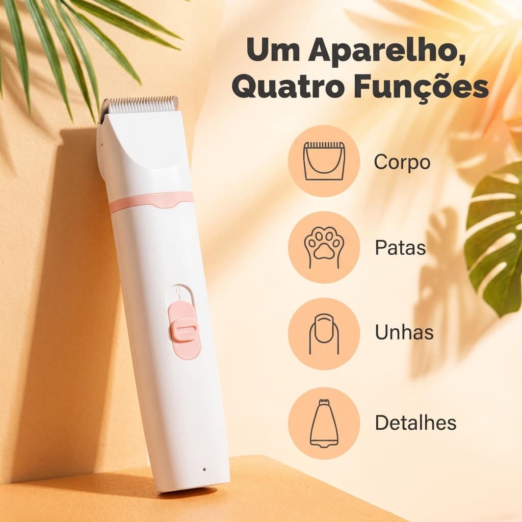 Aparador de Pelos Pet 4 em 1 Kit Completo Cães e Gatos Recarregável