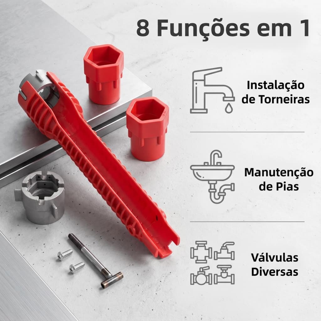 Chave de Pia 8 em 1 Para Reparo de Encanamento