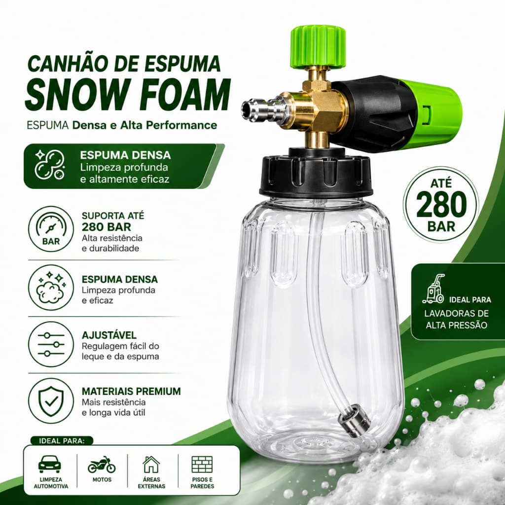 Snow Foam Canhão de Espuma 1Litro para Lavadora Alta Pressão 280 bar
