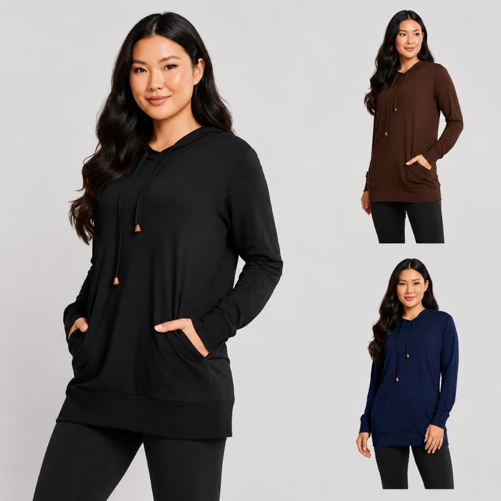 Blusa De Frio Com Capuz Manga Comprida Com Bolso Feminina Lisa Camisa Feminina Inverno