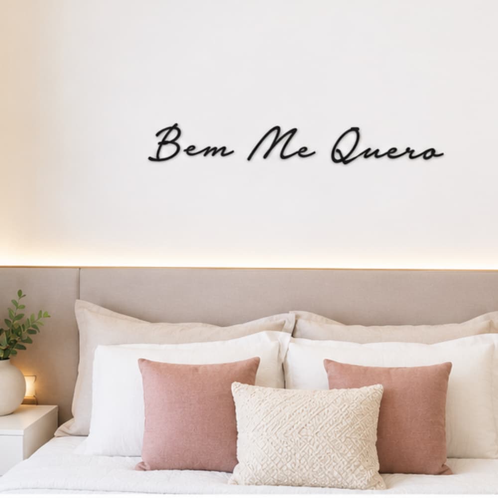 Frase de Parede Bem Me Quero Lettering MDF Preto Decorativo Casa Sala Quarto Ambiente Minimalista