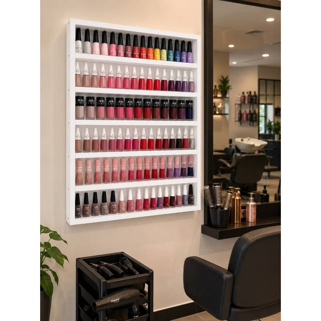 Prateleira Expositora de Esmaltes 60x60x6 cm Organizador de Parede para Esmaltes e Cosméticos Branca