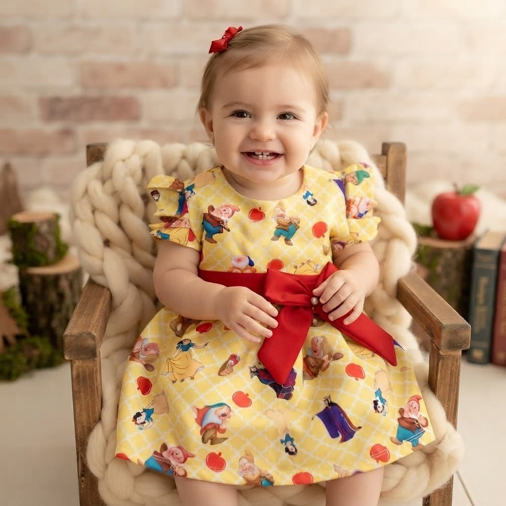 Vestido Branca de Neve Roupa de Menina Infantil
