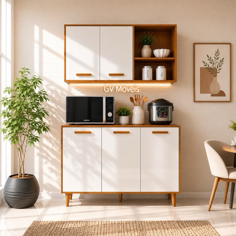 Aparador Buffet e Kit Cozinha com 1 e 5 Portas França - Armário Ideal Área Gourmet e Recepção