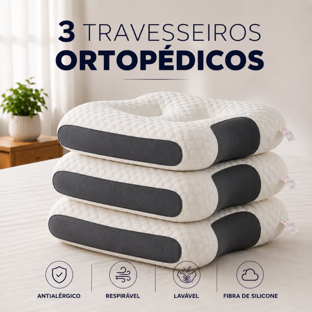 Kit 3 Travesseiros Ortopédico Cervical Anatômico Antialérgico Lavável Fibra Silicone