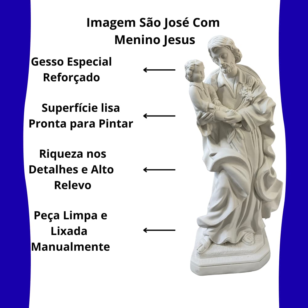 Imagem São José Com Menino Jesus Em Gesso 60 cm Estátua Grande