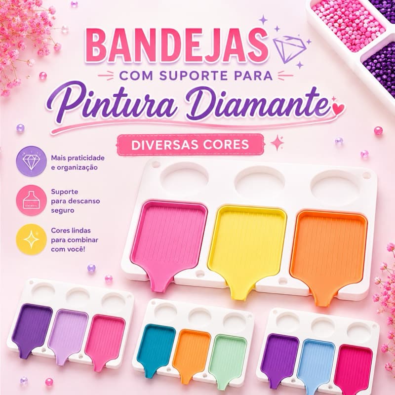Kit Bandejas para Pintura Diamante com Suporte | Bandejas Removíveis | Porta Pedrarias | Diversas Cores