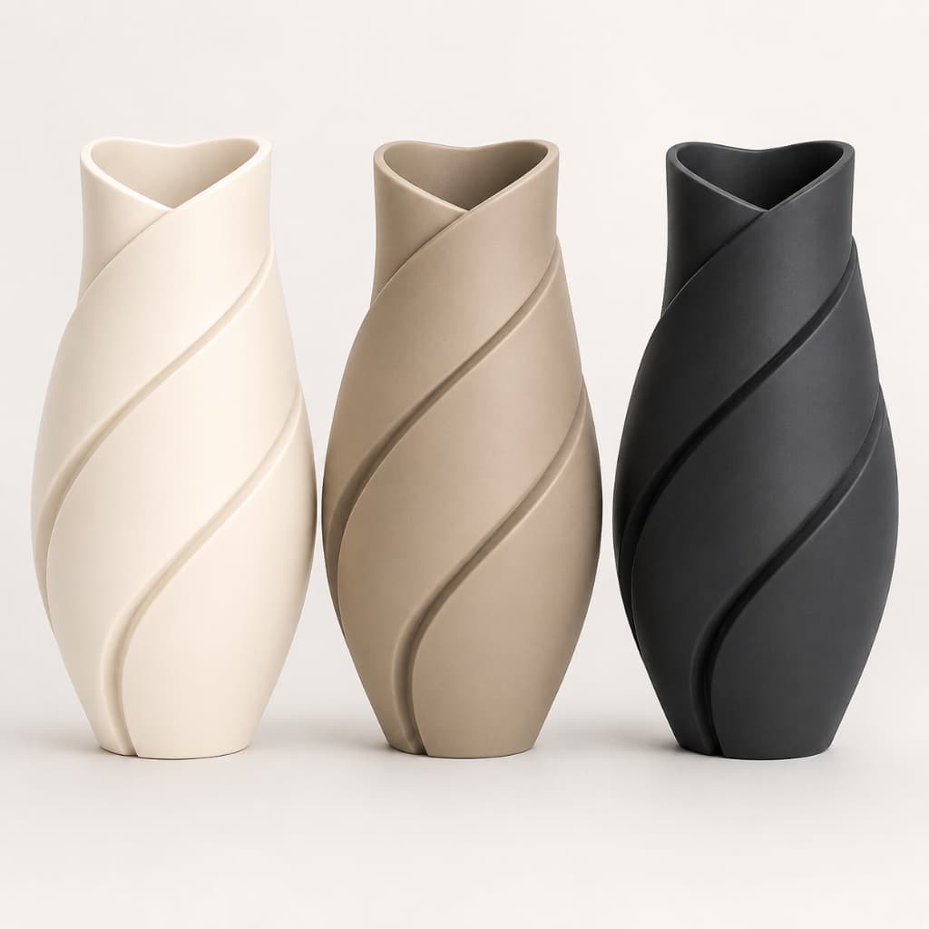 Vaso Coração Torcido Decorativo 20cm para Flores Secas Branco Bege Preto