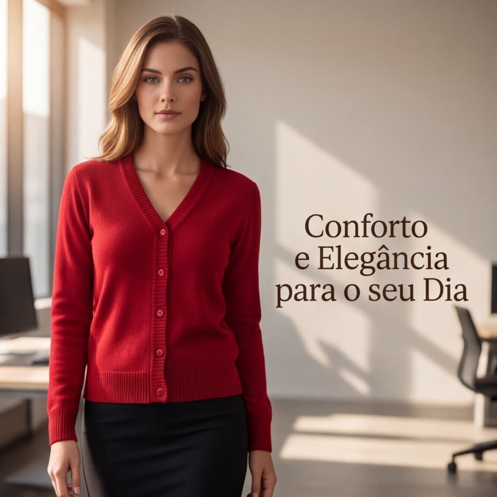 Casaco Cardigan Feminino de Elastano com Botões e Manga Longa