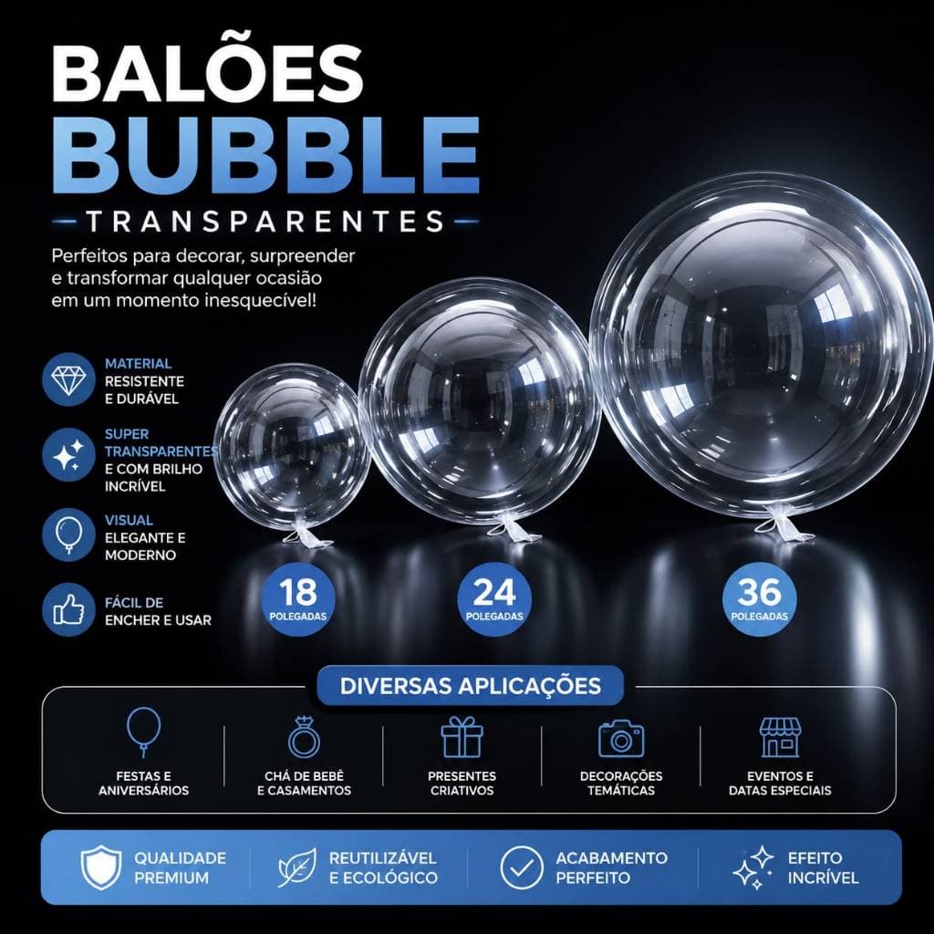 Balão Bubble Transparente 18,24 e 36 Polegadas Cristal Para Festas Decoração