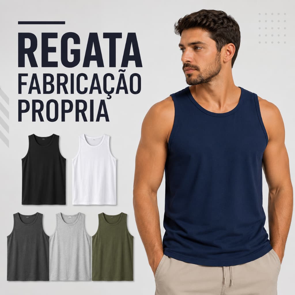 Kit 3 Regata Masculina Básica 100% Algodão Fio 30.1 Penteada Lisa Casual Academia