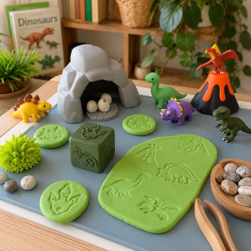 Cubo Carimbo Dinossauro 3D Educativo Para Massinha Sensorial