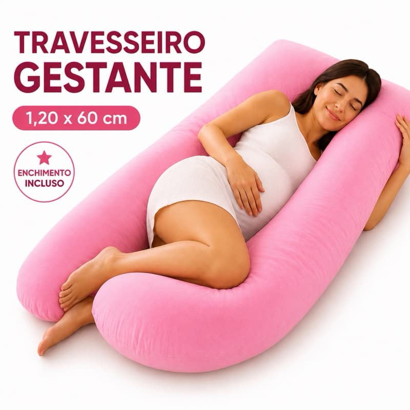 Travesseiro Gestante Tipo U 1,20x60 Almofada Corpo Gravidez Para Dormir Amamentação Pós Parto