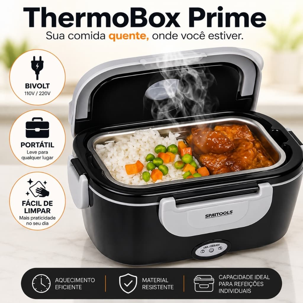 Marmiteira Elétrica Bivolt Portátil ThermoBox Prime Térmica Aquece Refeições Compacta 110V/220V