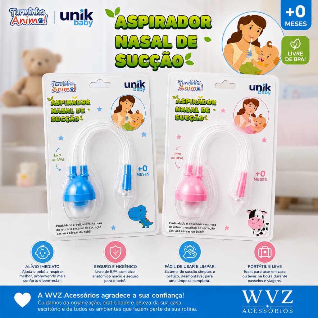 Aspirador Nasal Infantil De Sucção Azul Rosa Silicone Livre BPA +0 Meses Bebê