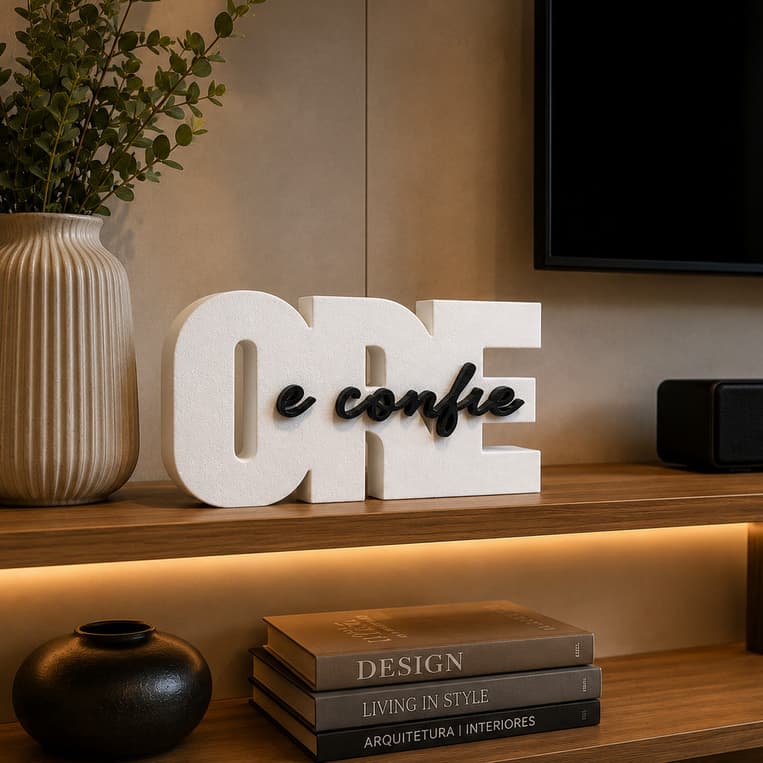 Letreiro Decorativo Ore e Confie 15cm Decoração Cristã Sala Quarto Escritório Presente