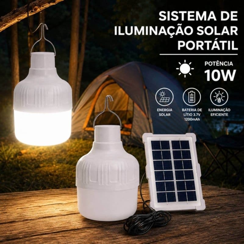 Sistema de Luz Solar Portátil 10W Iluminação Solar Acampamento Emergências Áreas Rurais Bateria Interna
