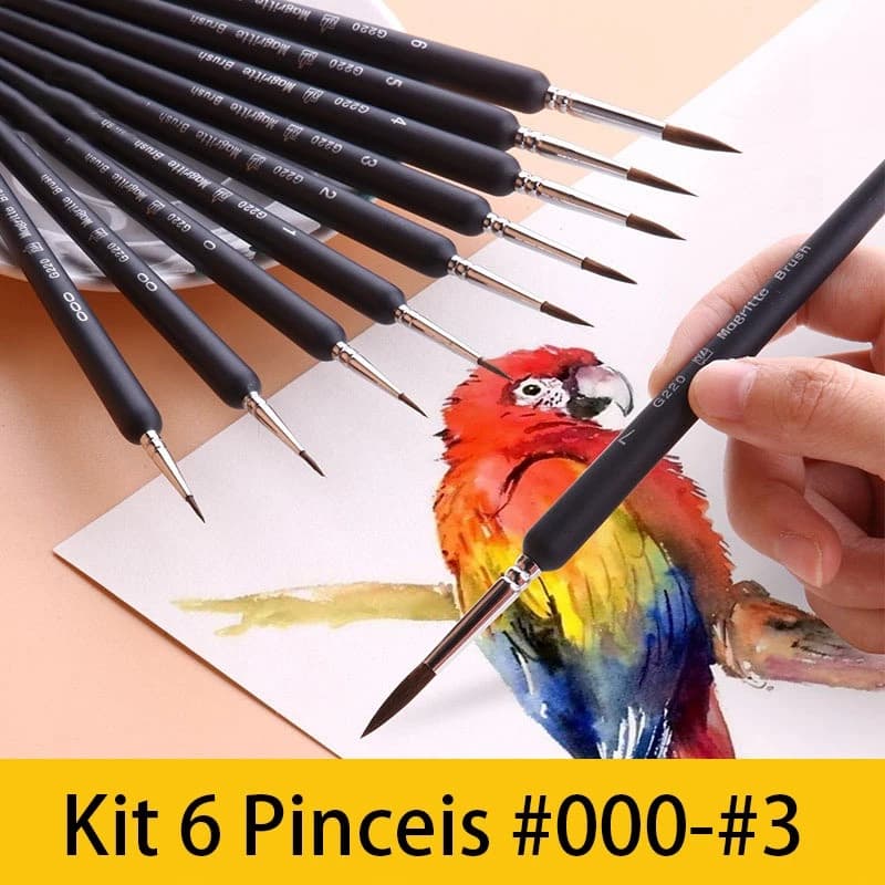Kit 6 Pinceis Traços Finos Pintura Em Tela Aquarela Modelismo