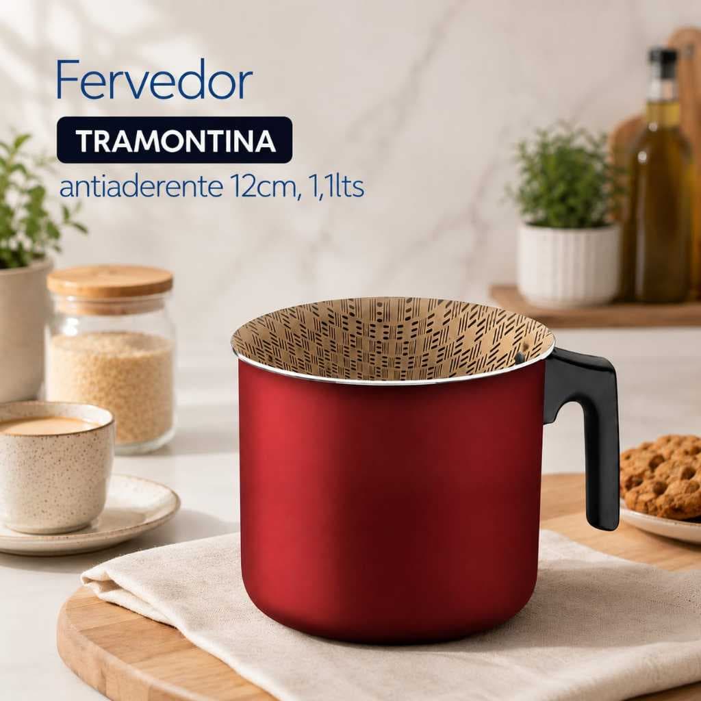 Fervedor Tramontina Antiaderente 1,1L 12cm Starflon Max Leiteira Caneca em Alumínio para ferver água, leite, café, chá
