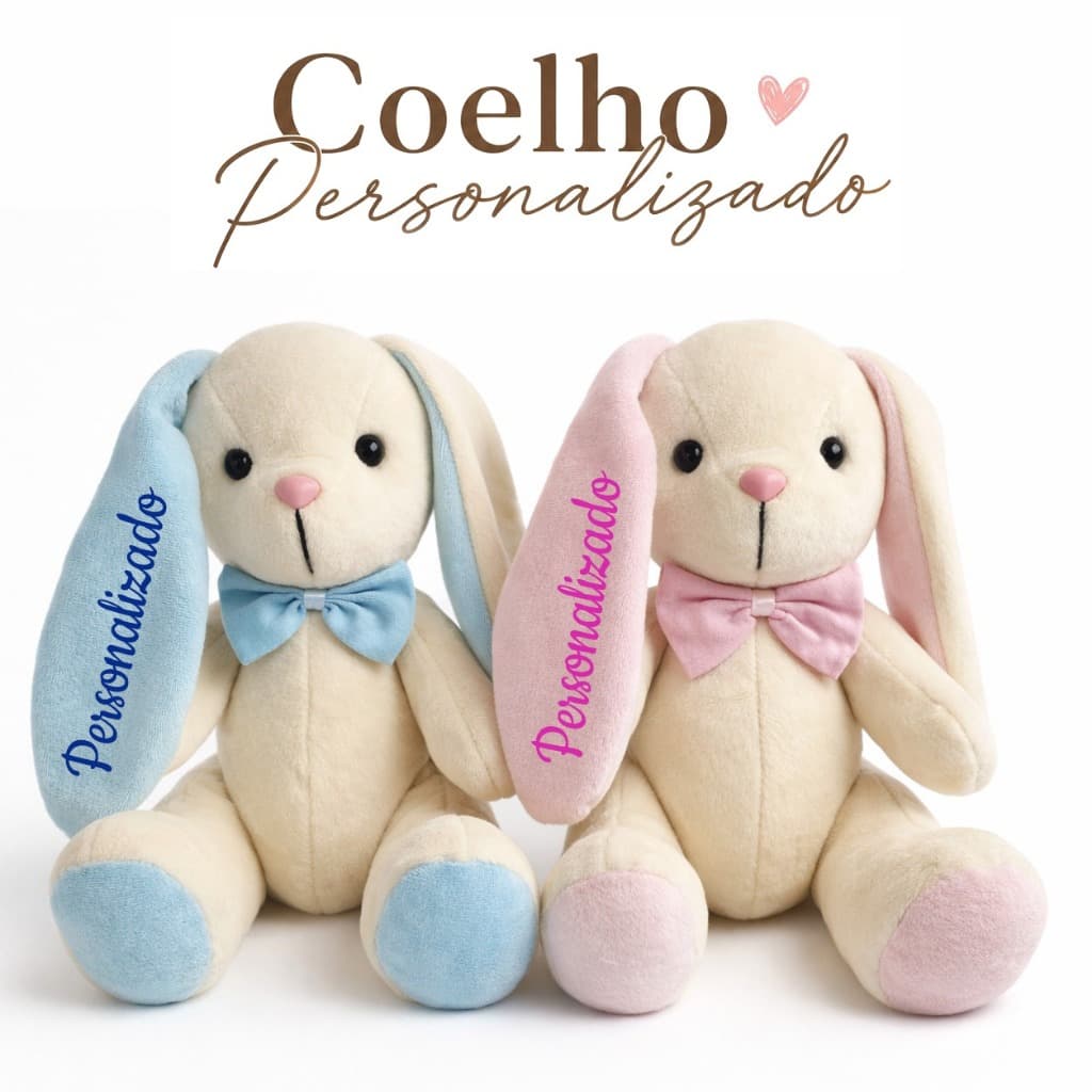 Coelho de Pelúcia Personalizado com Nome ou Frase Curta Decoração