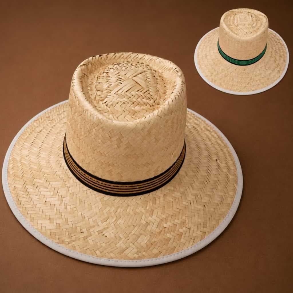 Chapéu de Palha Panamá Com Fita Listrado Orlado Branco Aba 8
