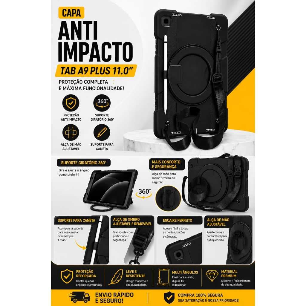 Capa Anti Impacto Tab A9 Plus 11 Anti Queda Suporte + Alça