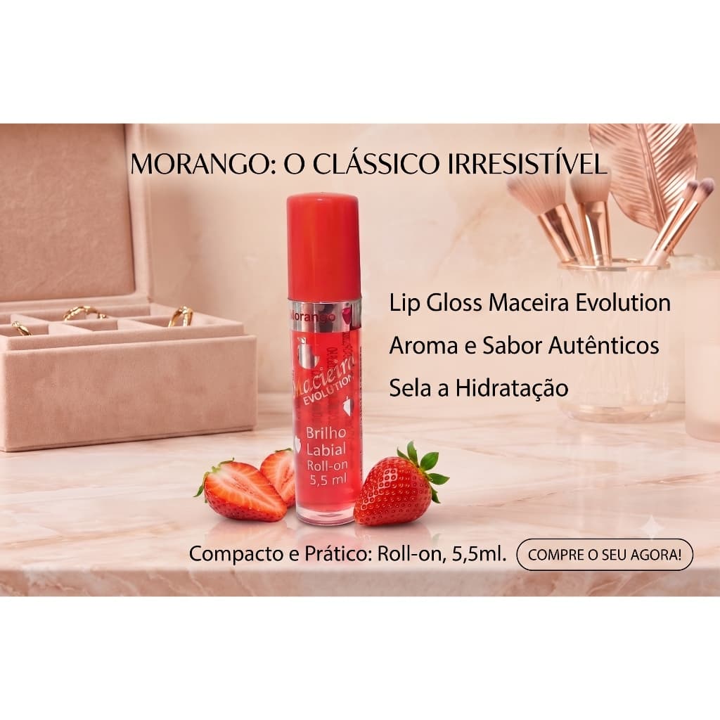 Lip Gloss Macieira Morango: Sabor Delicioso e Brilho Espelhado Intenso