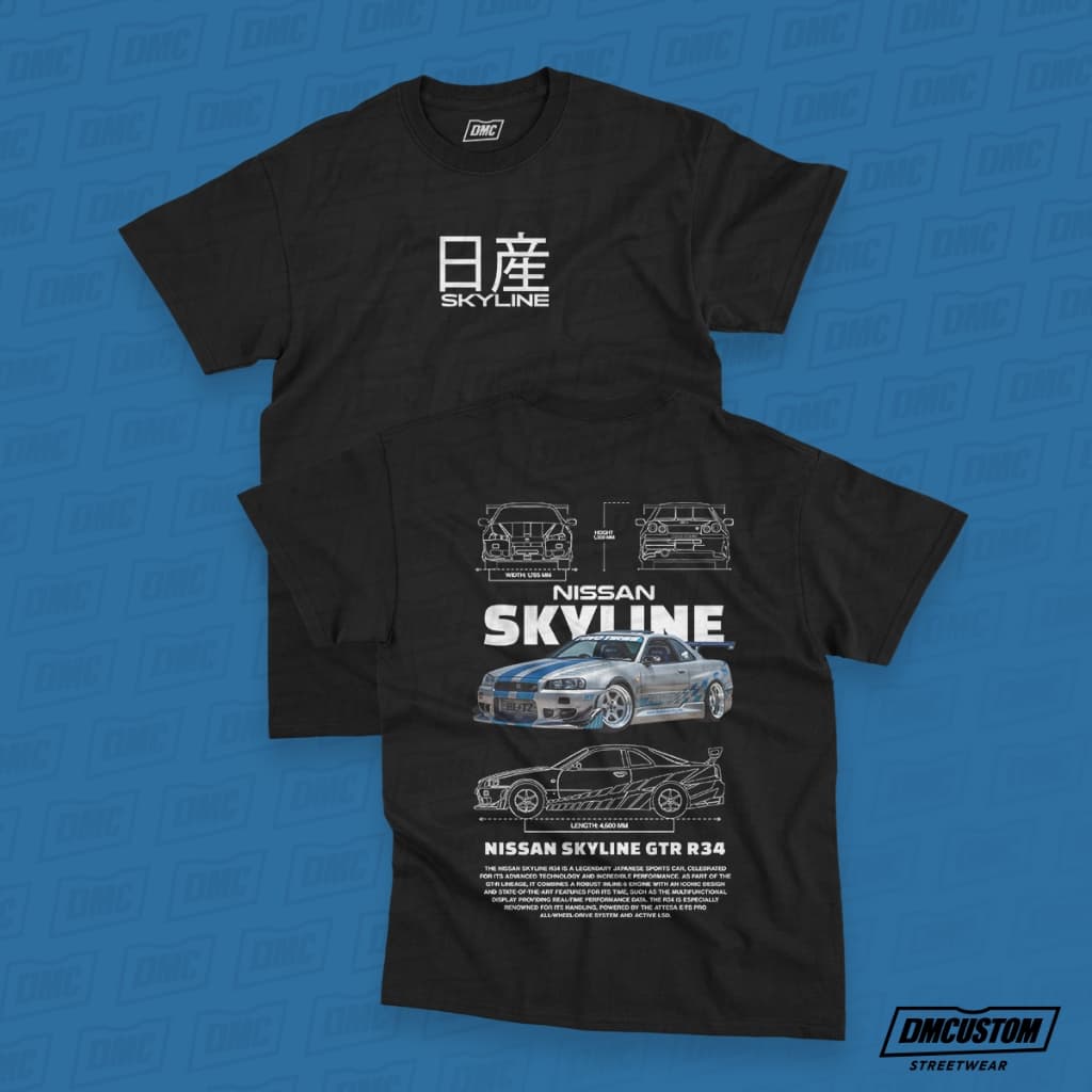 Camiseta Básica Carro Skyline R34 JDM Japão Filme Velozes x Furiosos Brian Camisa 100% Algodão Premium