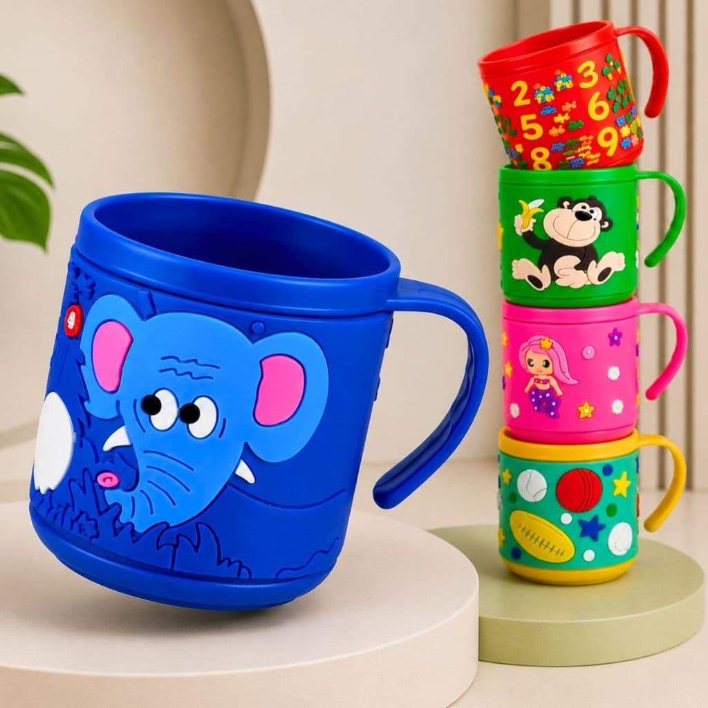 Caneca Infantil Colorida 230ml Copo Emborrachado de Criança Para Escola e Casa