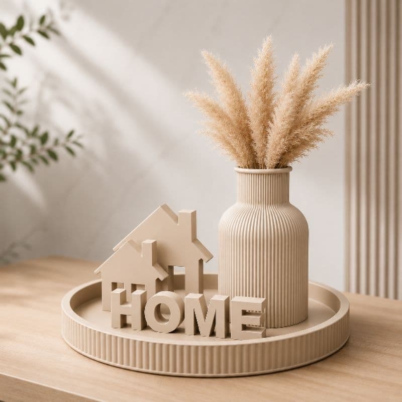 Kit Decorativo Home com Bandeja + Vaso + Casinhas | Decoração Moderna Minimalista
