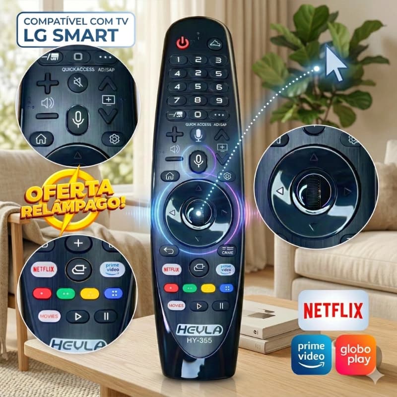Controle Remoto TV Compatível com Função de voz e Mouse SMART TV NETFLIX e PRIME VIDEO para Televisão-HY-355