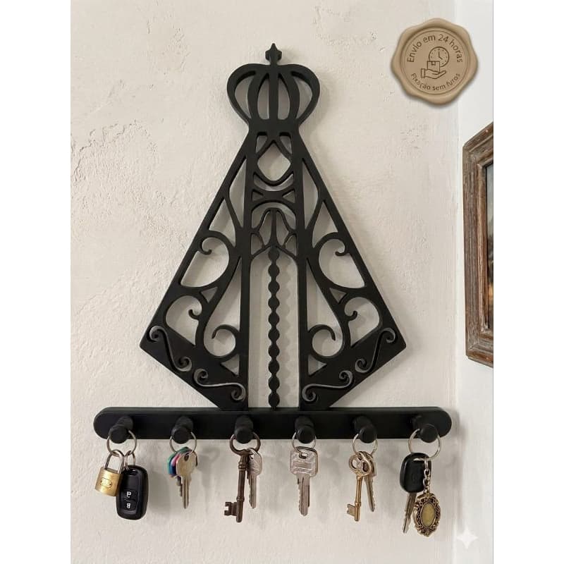 Porta Chave decorativo Nossa Senhora com fita afesiva para 6 chaves  Religiosos Casa ave Maria Organizador