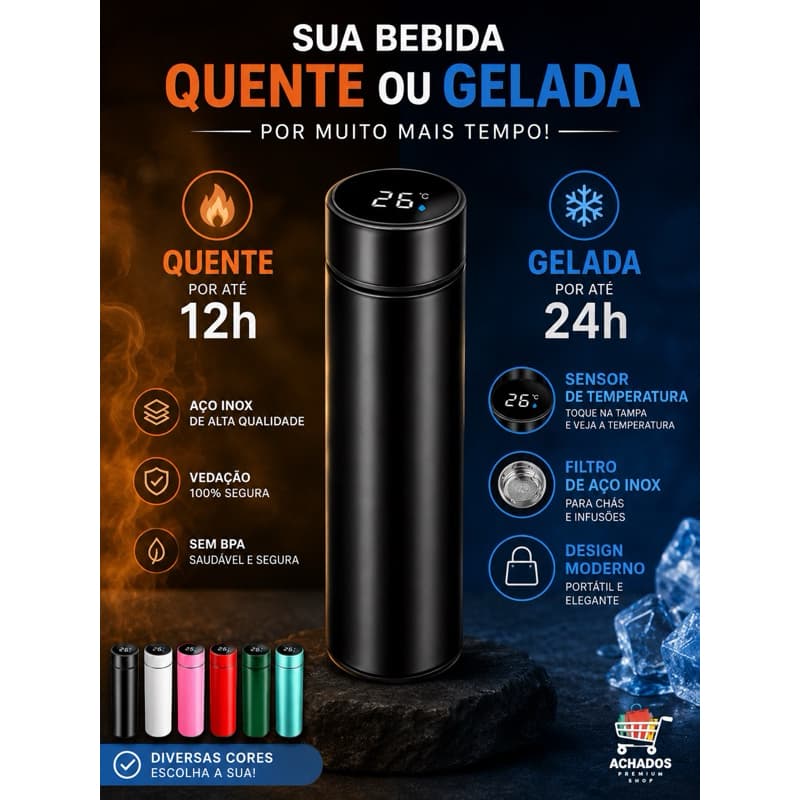 Garrafa Térmica De Aço Inoxidável Com Tampa Digital Envio Imediato Sem Marca