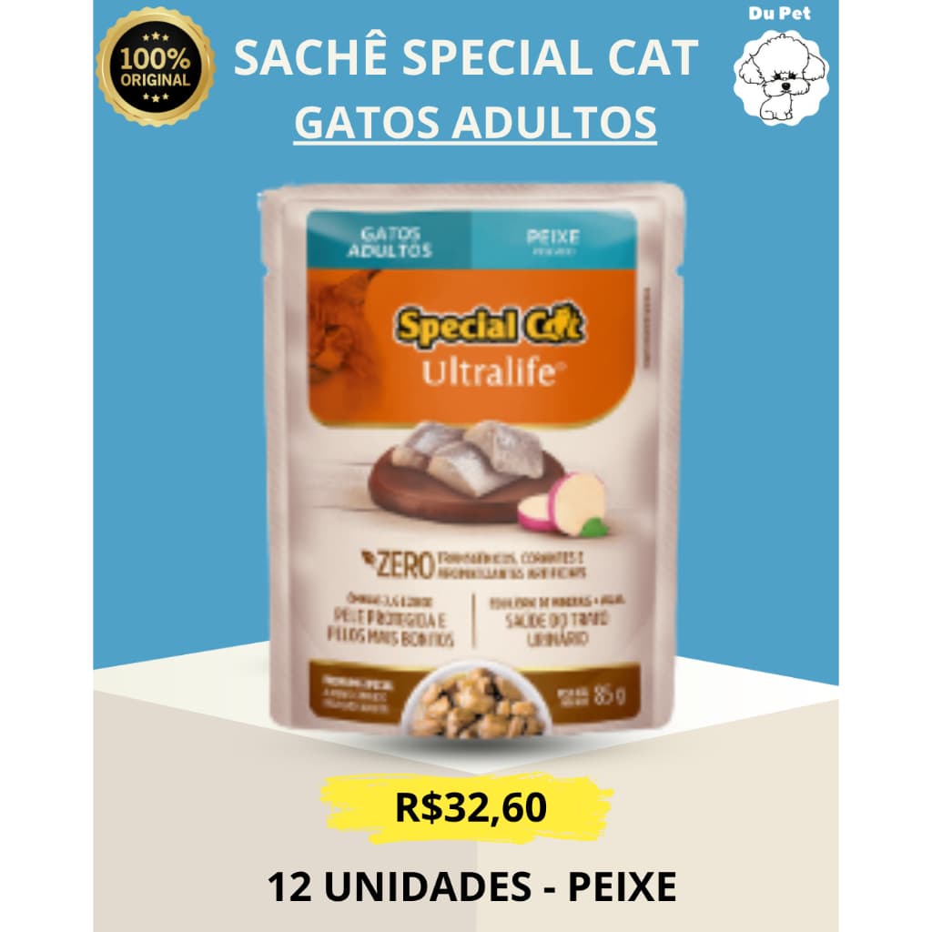 KIT ( CAIXA ) 12 UNIDADES SACHÊS SPECIAL CAT PEIXE - GATOS ADULTOS - RAÇÃO ÚMIDA