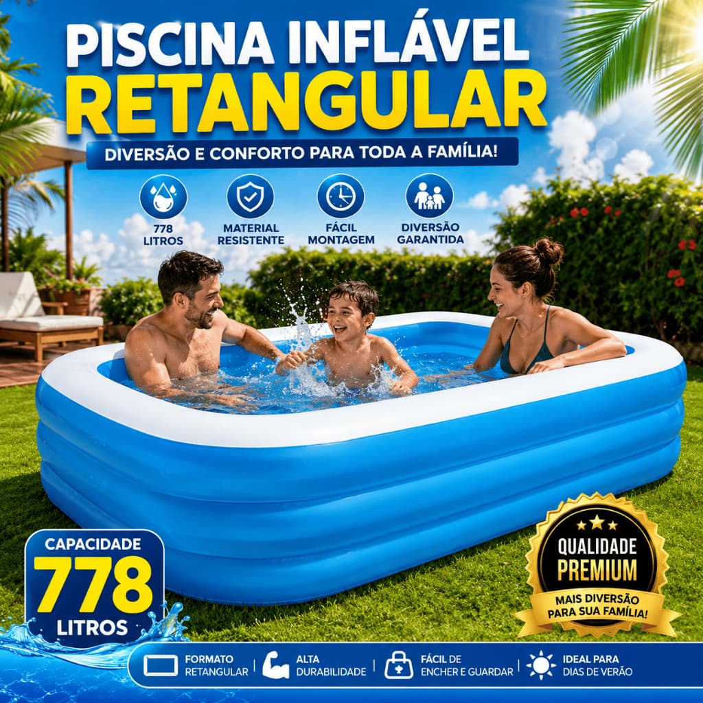 Piscina Inflável Retangular 778 Litros – Diversão Garantida para Toda a Família!