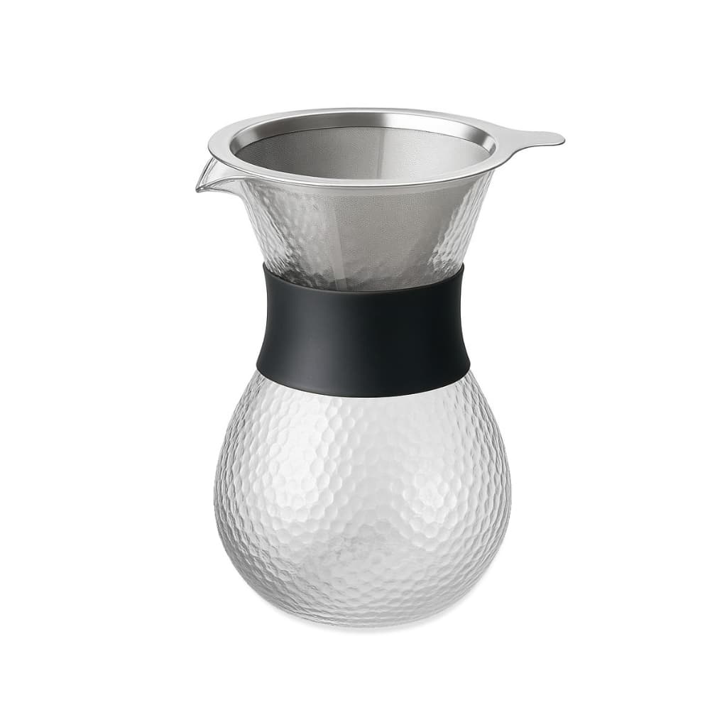 Passador De Café Vidro Detalhado E Coador Inox 360ml Alça Silicone