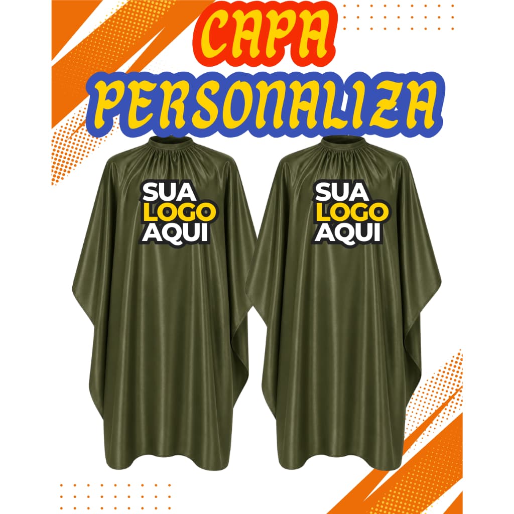 Kit 2 Capas Verde Militar Profissionais Barbeiro Cabeleireiro Personalizada com Logo | 150x150 | Cetim Premium