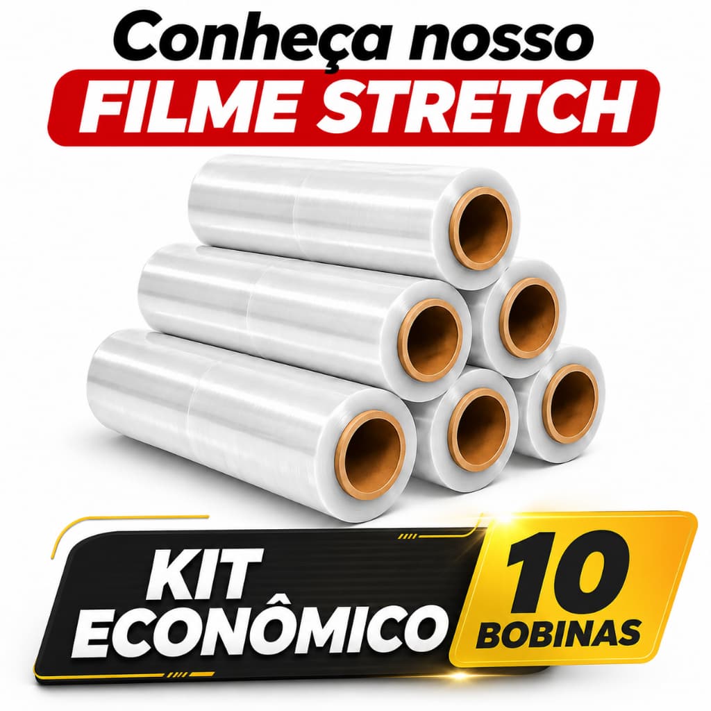 30kg | 10 Rolos - Filme Stretch Virgem 50cm - 400m Paletização Distribuidora Armazém