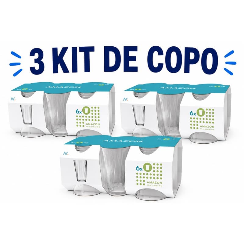 KIT COM TRÊS CONJUNTOS DE JOGO DE COPOS C/6 NADIR 190ML - 18 COPOS NO TOTAL