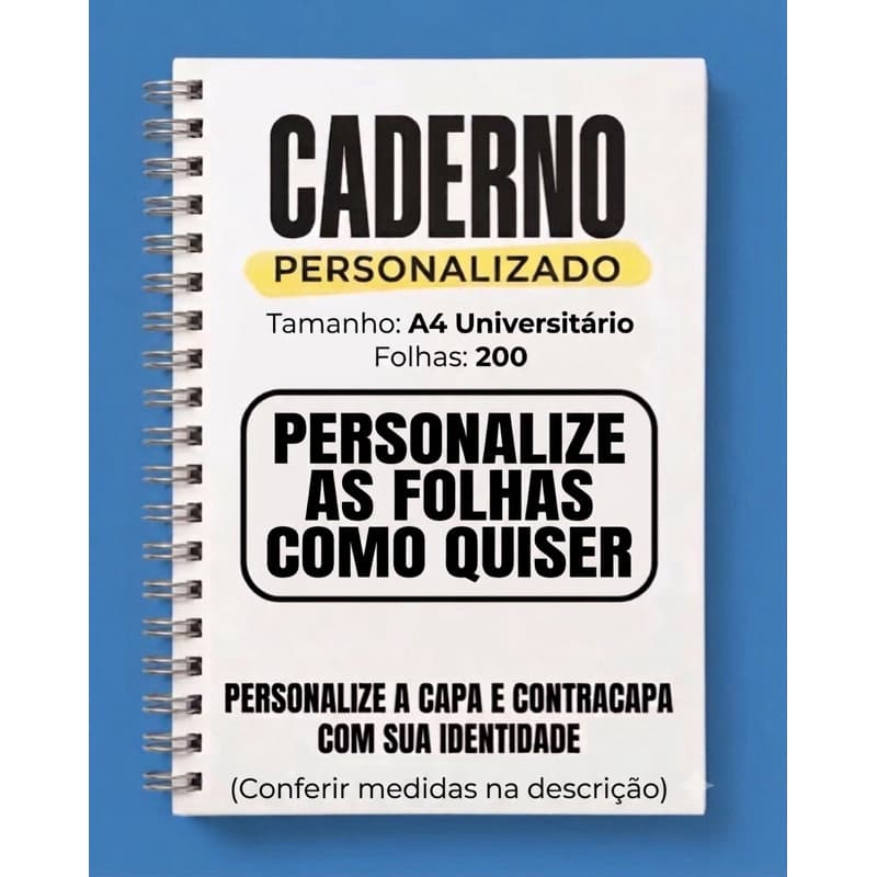 Caderno com folhas personalizadas - Tamanho A4 ou A5 com 200 folhas - Personalize como quiser