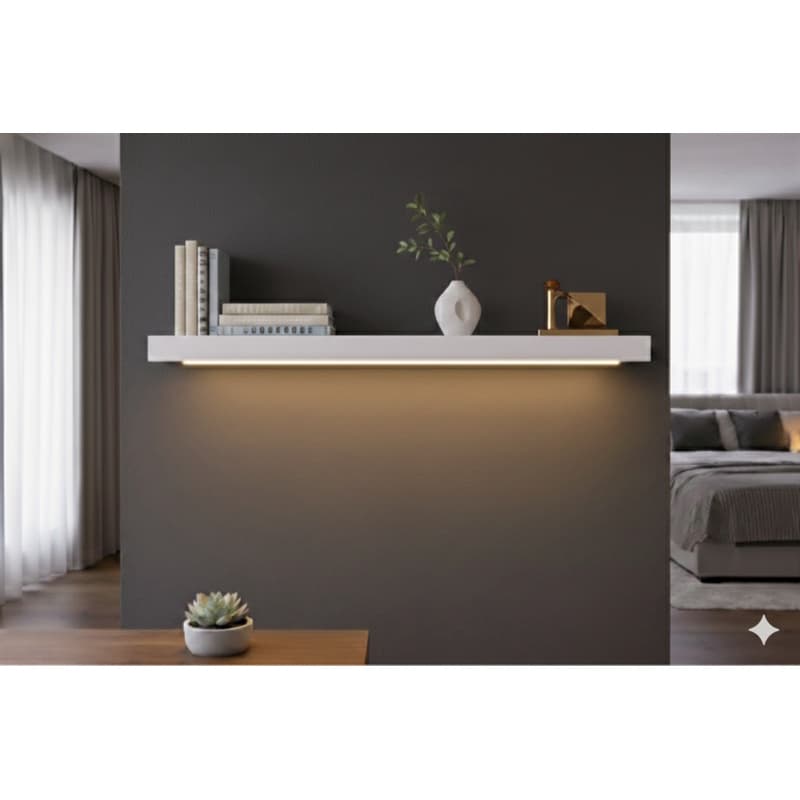 Prateleira MDF 110x13cm 32mm com Suporte Invisível + LED Sensor de Presença 100%MDF