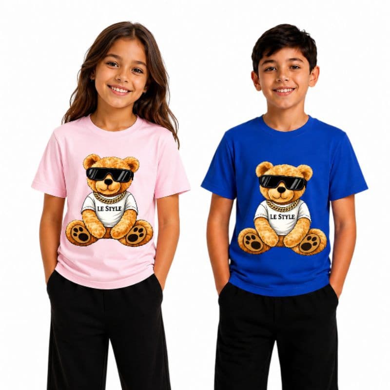 Kit 2 Camisetas Infantil Urso Streetwear 100% Algodão Manga Curta Confortável Menino Menina