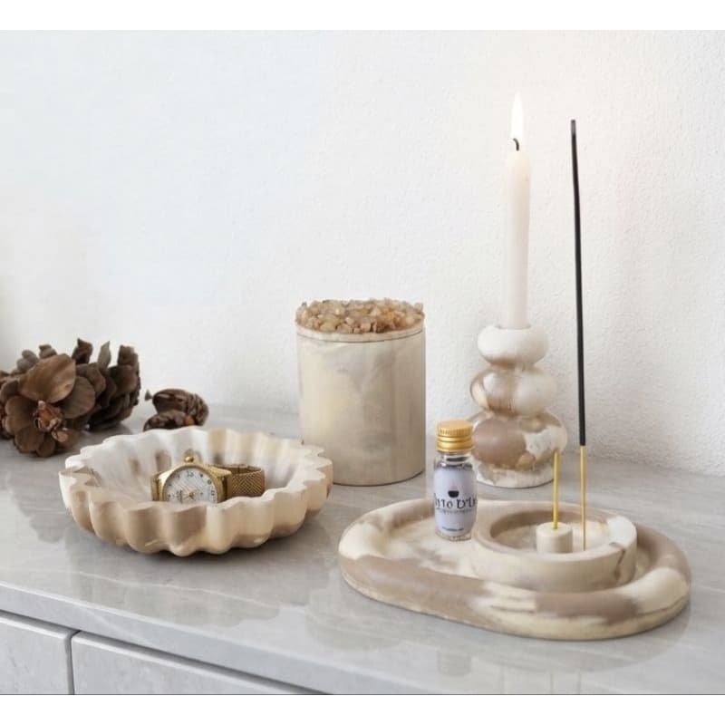 Kit decorativo em gesso marmorizado 5 peças