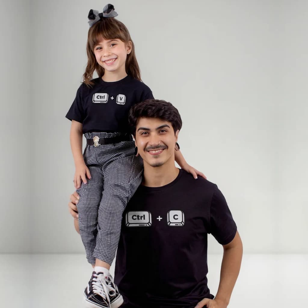 Kit Camiseta Pai E Filhos Cópias Camisas Infantil Adulto Ctrl C Ctrl V Copia Cola 100% Algodão