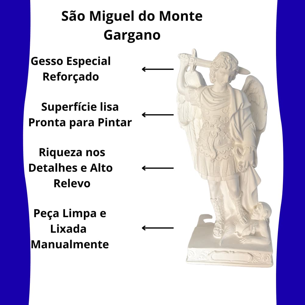 Imagem São Miguel Arcanjo 27 cm Gesso Branco Estátua Escultura Religiosa Decoração Altar