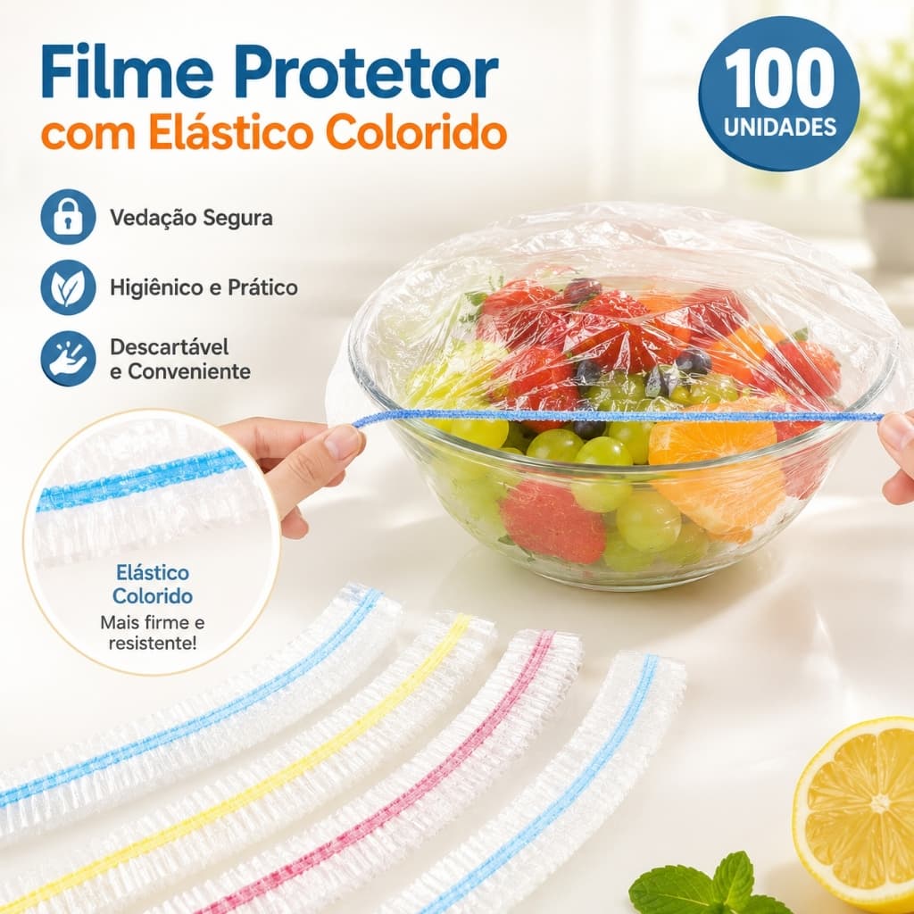 Filme elástico colorido para alimentos, em embalagens de 100, 200 ou 300 unidades, adequado para utensílios de mesa e re