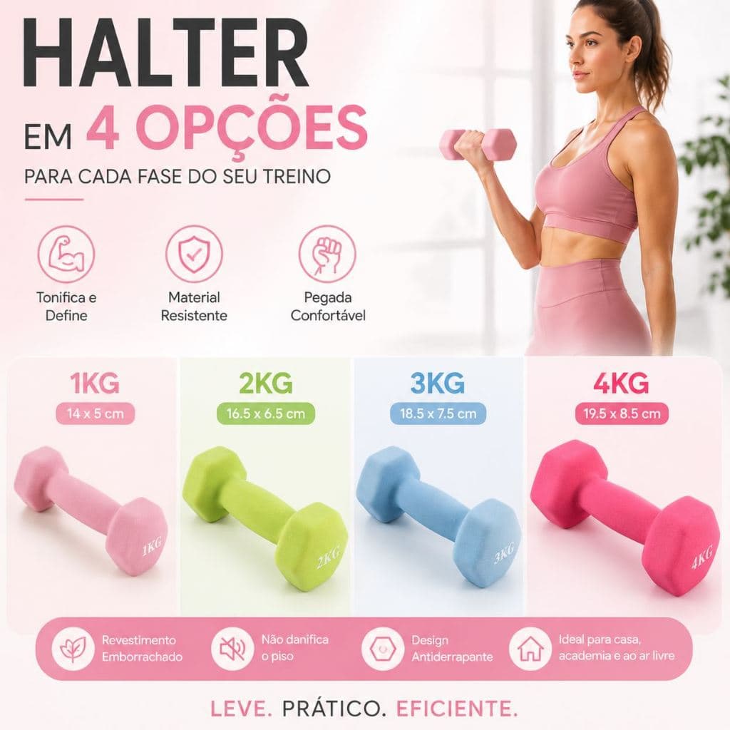 Halter Emborrachado 1,2, 3 e 4kg Peso Academia Musculação Treino Funcional Fitness Ginástica Cross Training